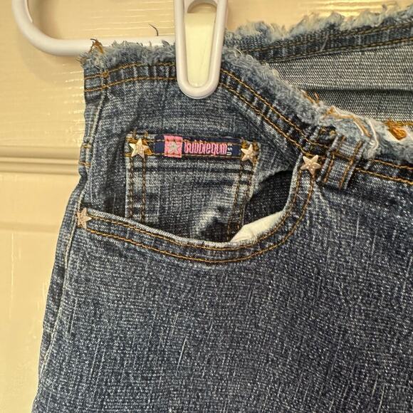 Bubblegum USA Y2K Wide Leg Flare Low Rise Frayed Jeans Size 7/8 Embroidered - Picture 10 of 10